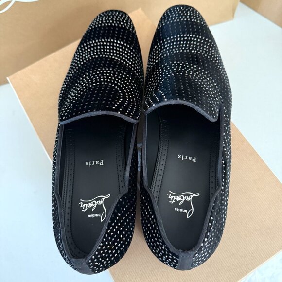 Christian Louboutin Dandy Chick Orlato Flat VelvetLoafer Shoe with Crystal Inlay - Picture 9 of 16